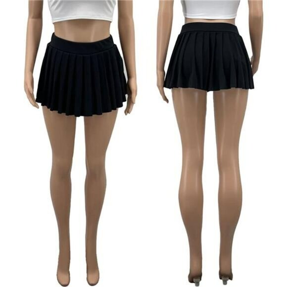Y2K Pleated Mini Skirt High Waist A Line Stretchy Tennis Club Skater Skirt - Picture 5 of 7